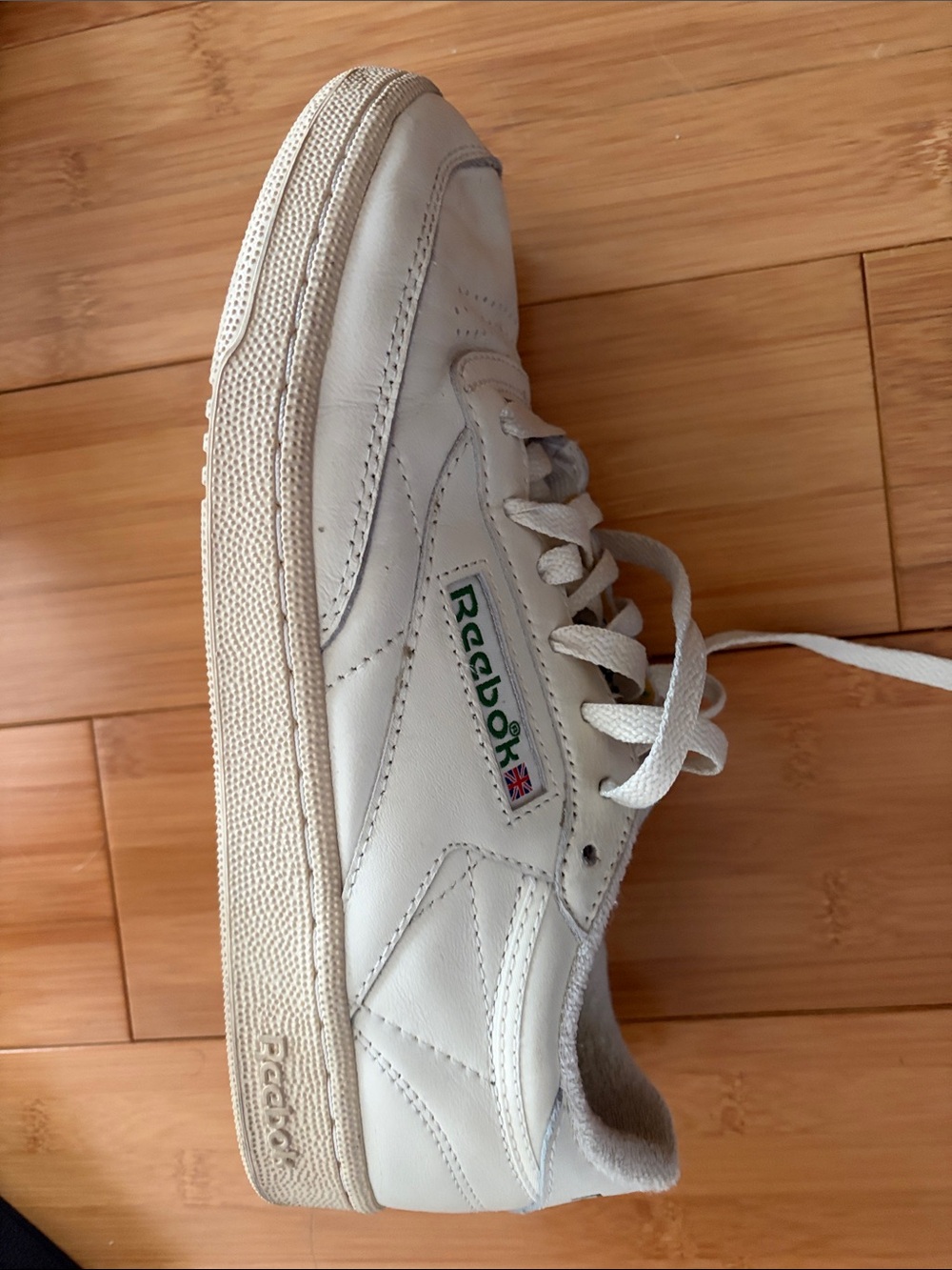 Reebok Off White Leather Low-Top Sneaker with Green Logo